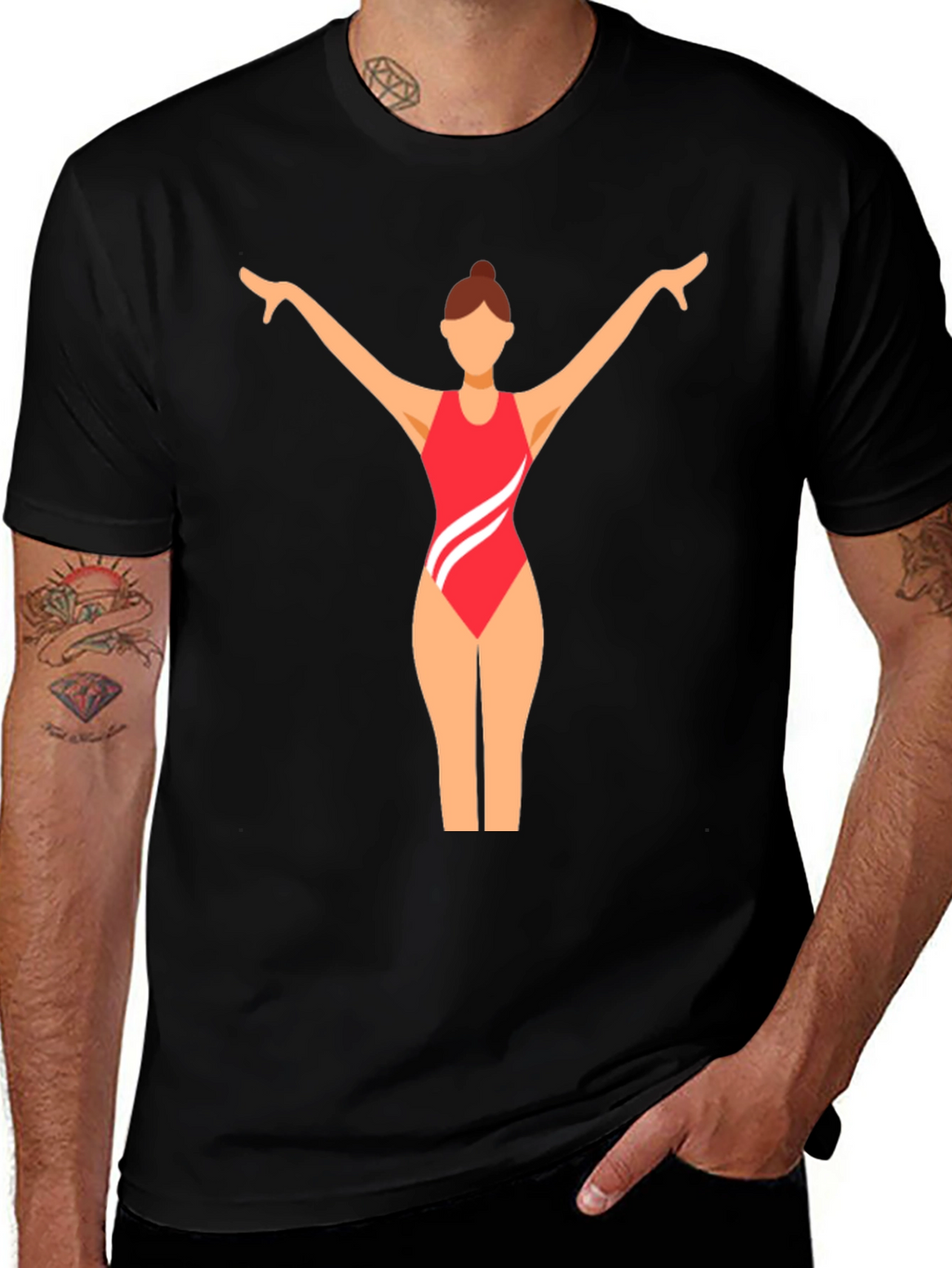 Black T-Shirt with Swimmer Graphic
