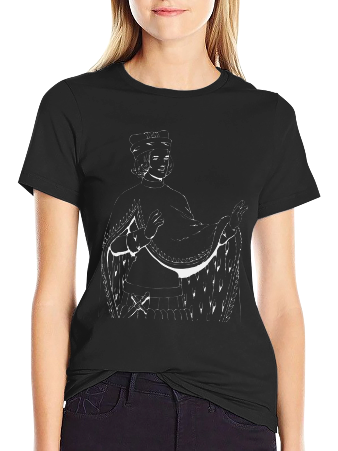 Stylized Portrait Graphic Black T-Shirt