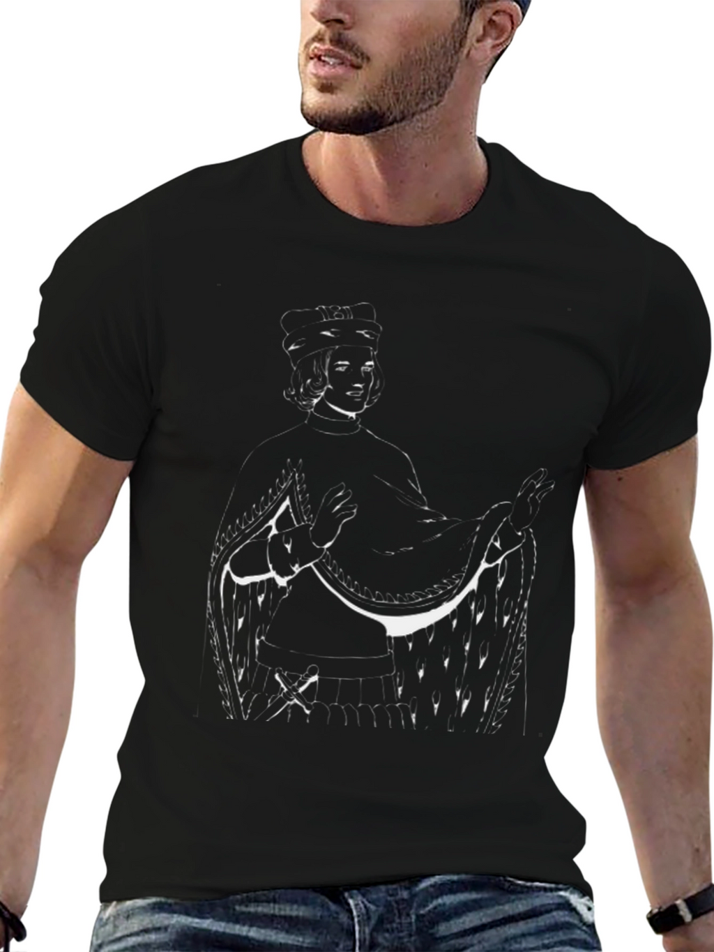 Stylized Portrait Graphic Black T-Shirt