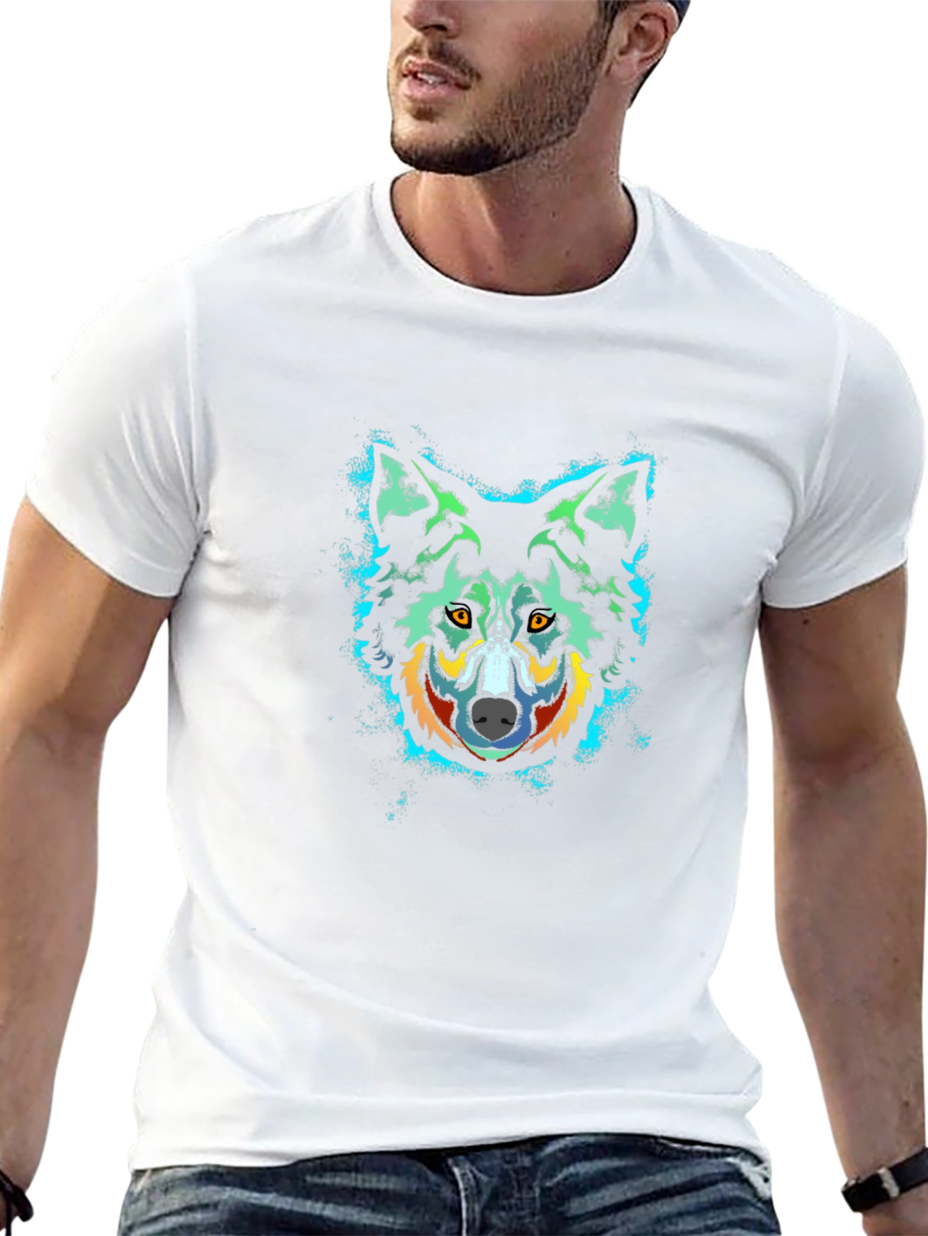 Wolf Graphic Print Crew Neck Black T-Shirt