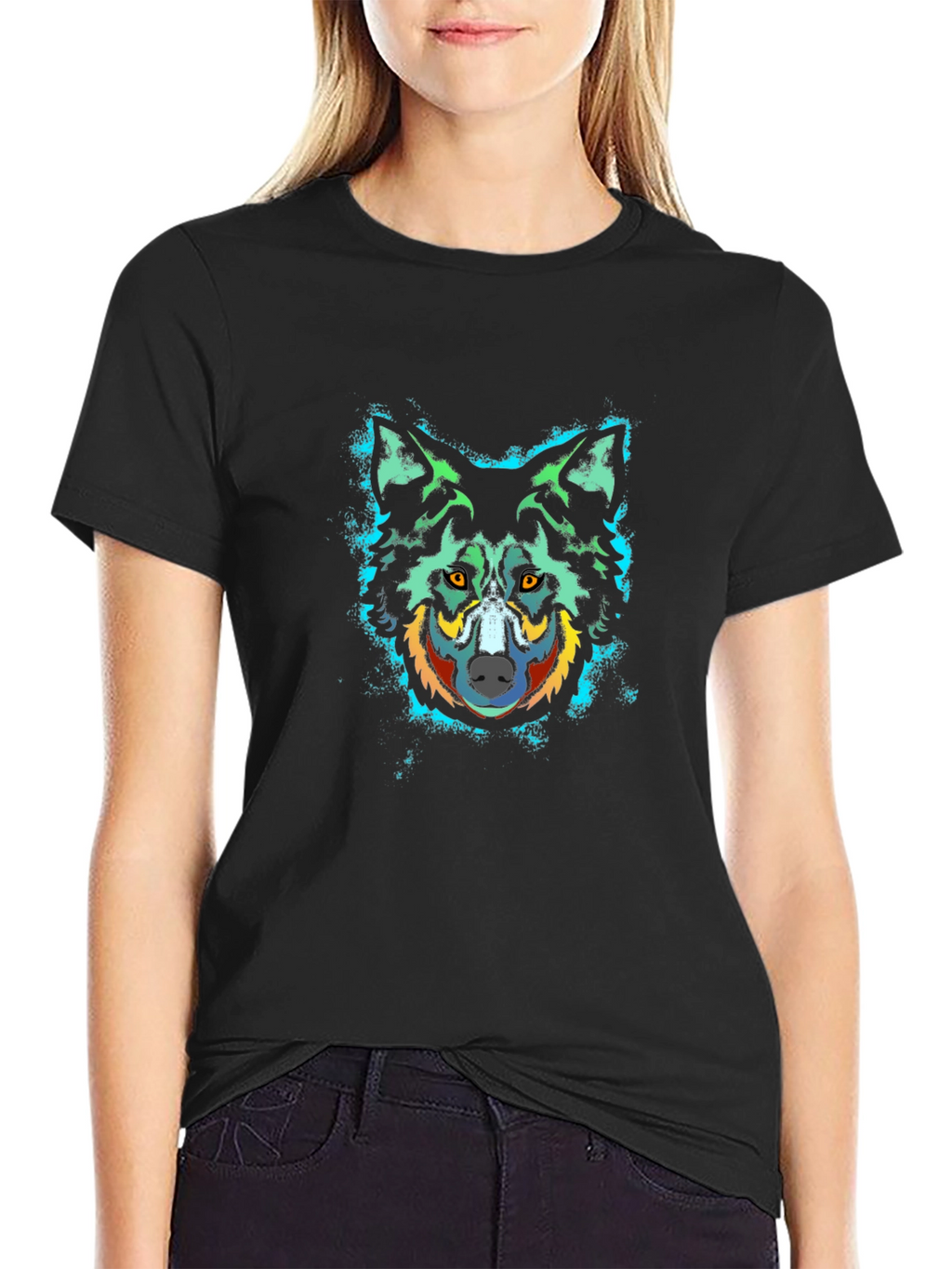 Wolf Graphic Print Crew Neck Black T-Shirt