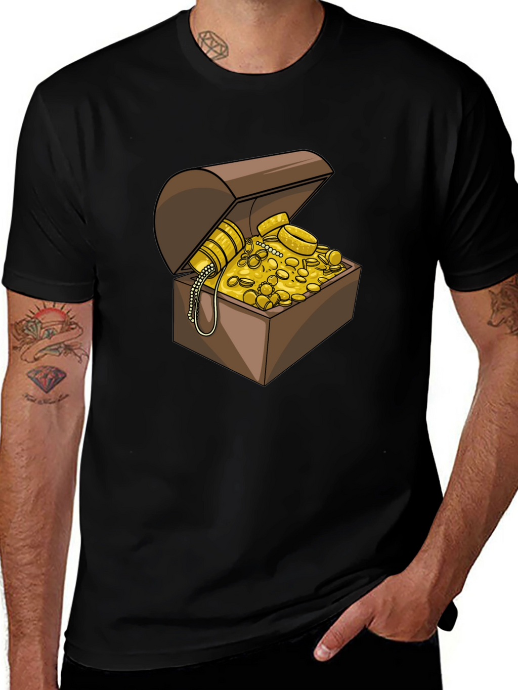 Treasure Chest Graphic Tee - Black Cotton Casual Shirt