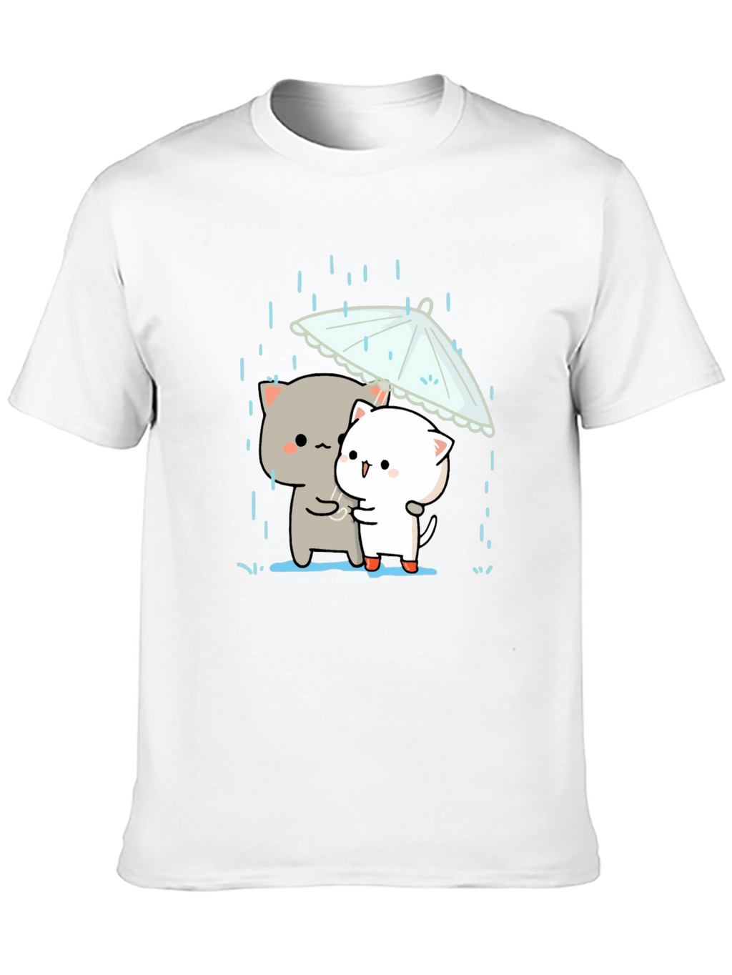 Cute Cats Under Umbrella Graphic Tee - Black
