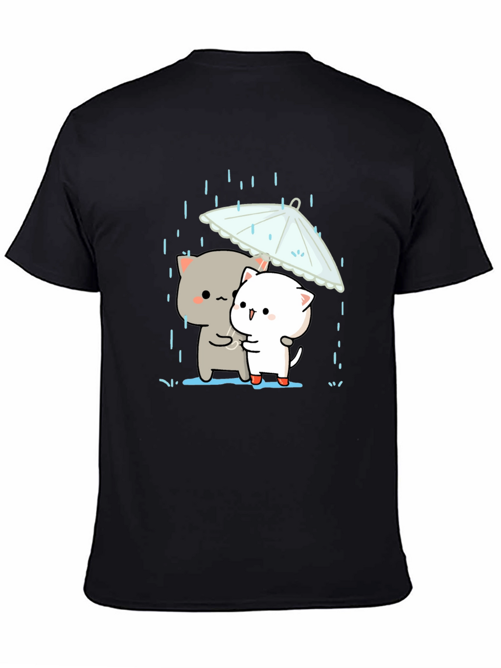 Cute Cats Under Umbrella Graphic Tee - Black