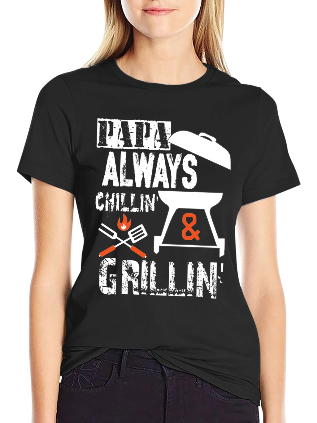 Papa Always Chillin & Grillin Black Graphic T-Shirt