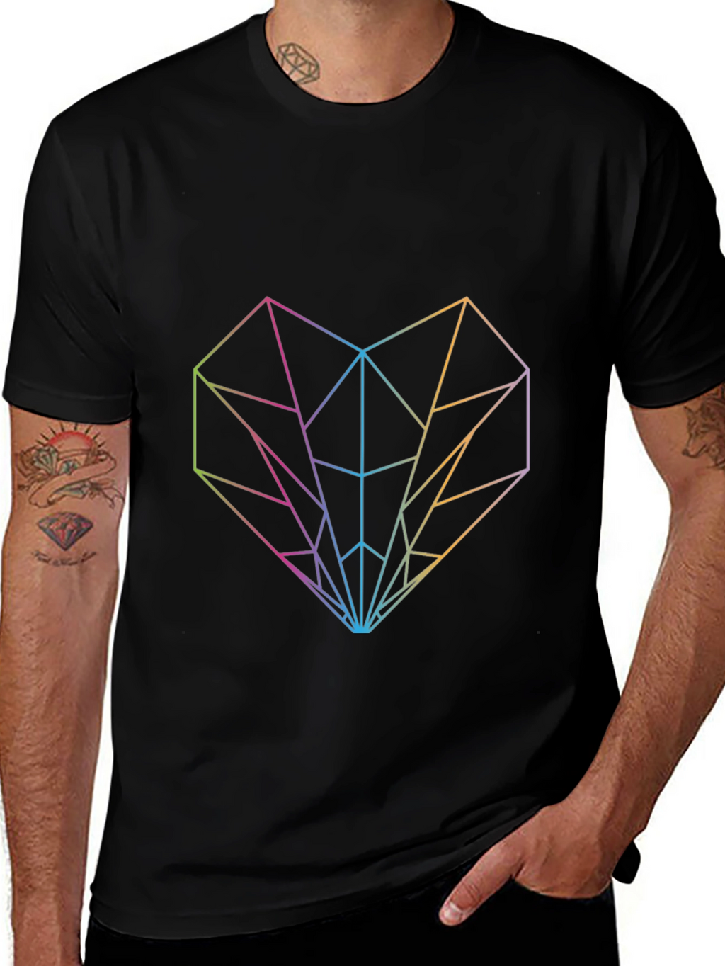 Geometric Heart Graphic Tee - Modern Rainbow Design