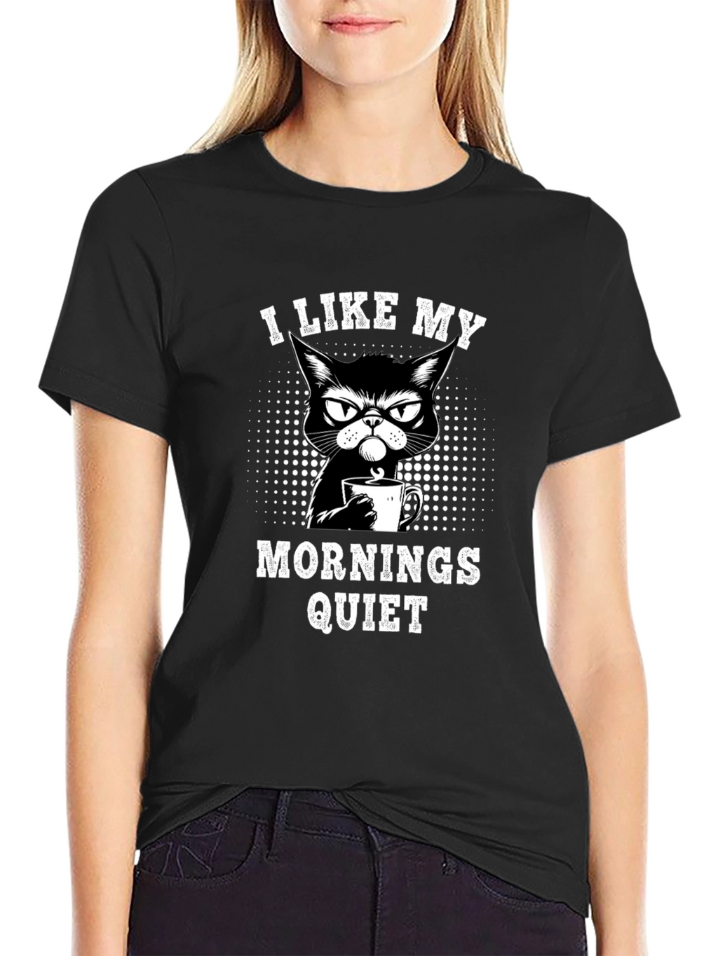 Quiet Mornings Cat Graphic Tee - Black