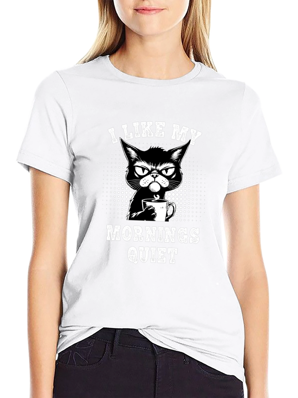 Quiet Mornings Cat Graphic Tee - Black