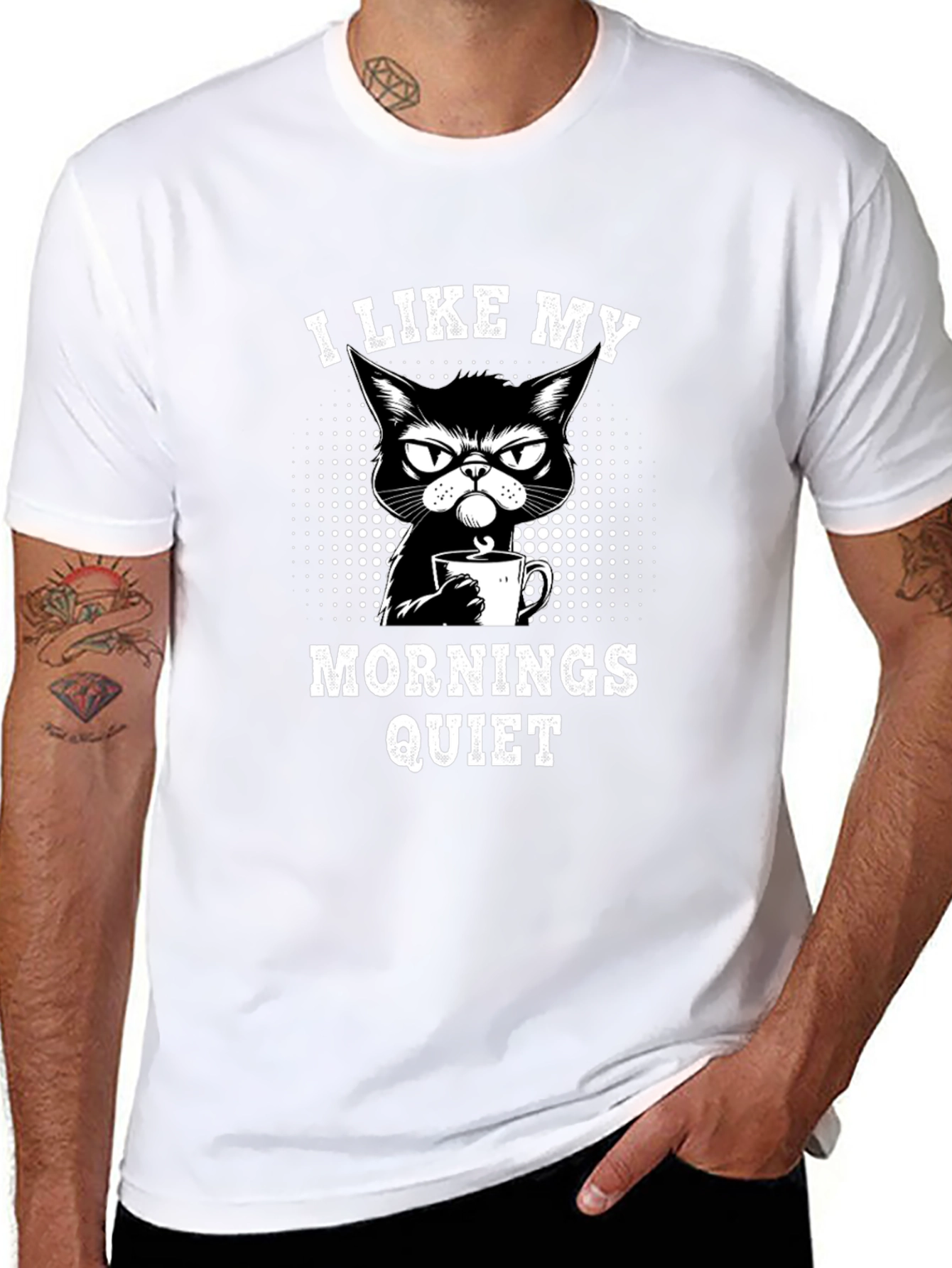 Quiet Mornings Cat Graphic Tee - Black