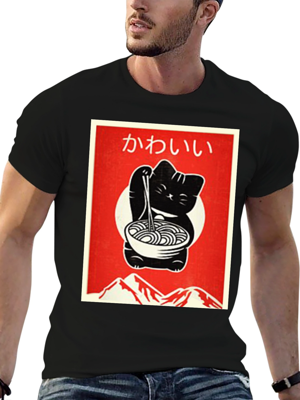 Kawaii Cat Ramen T-Shirt - Black Cute Design