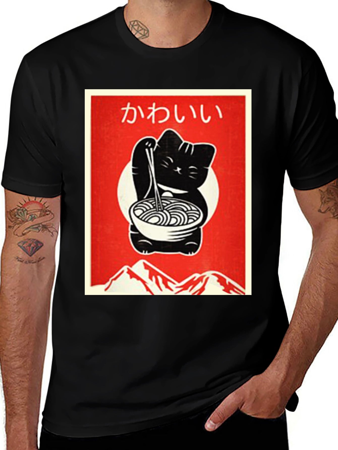 Kawaii Cat Ramen T-Shirt - Black Cute Design