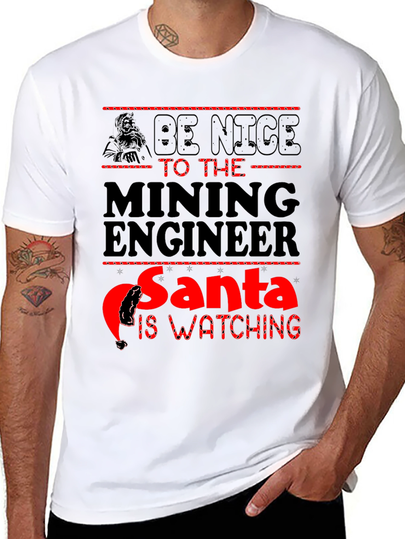 Mining Engineer Santa T-Shirt - Be Nice Holiday Tee