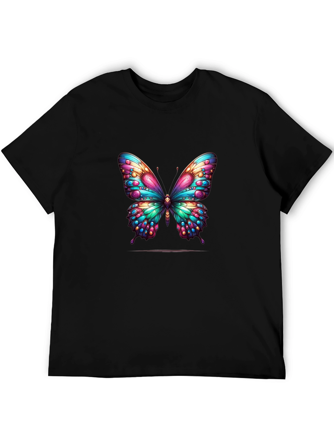 Colorful Butterfly Graphic Tee - Stylish Black Shirt