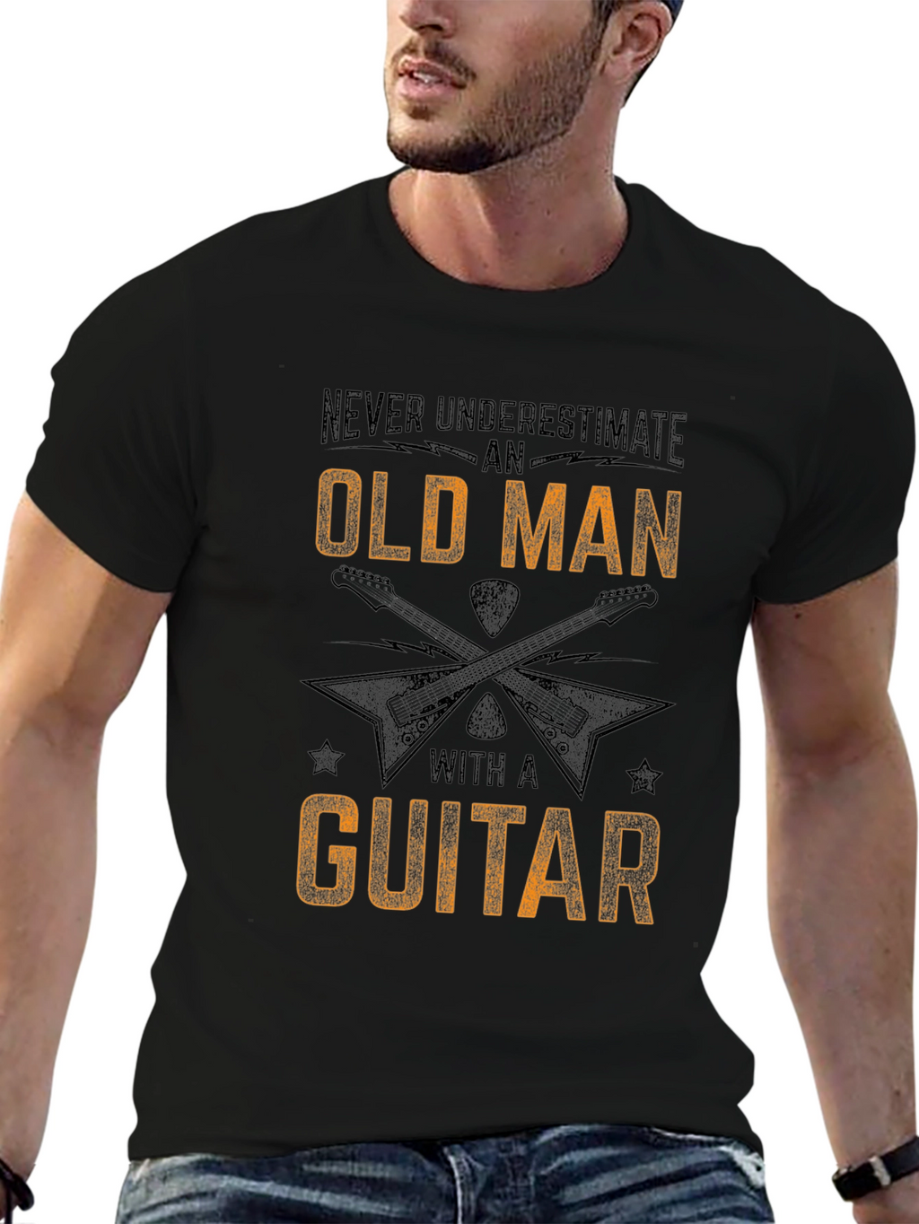Old Man with a Guitar Black T-Shirt