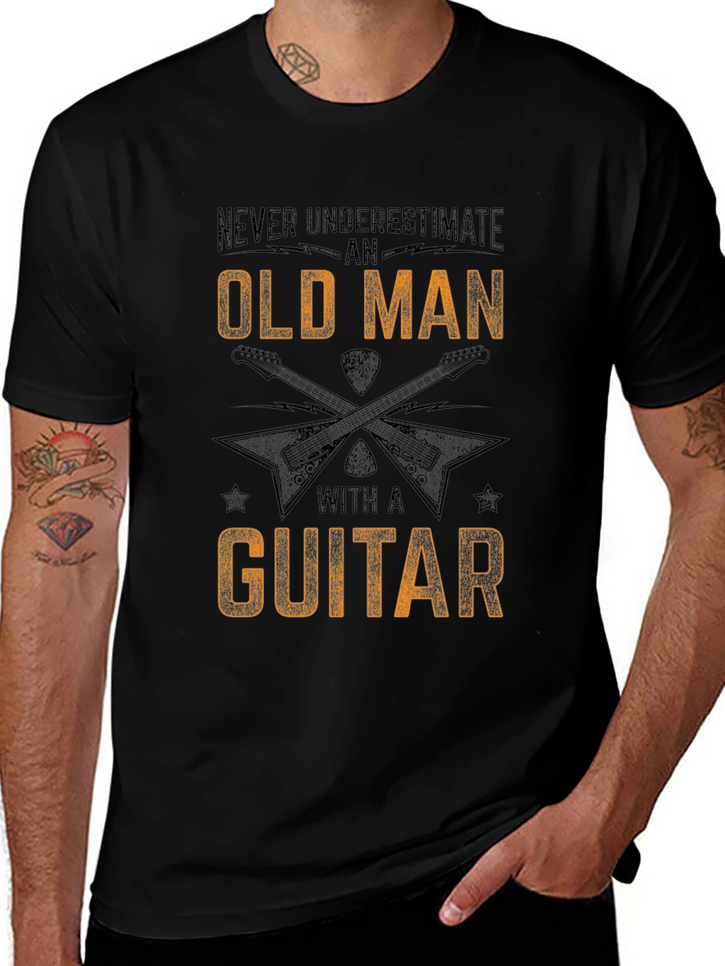 Old Man with a Guitar Black T-Shirt