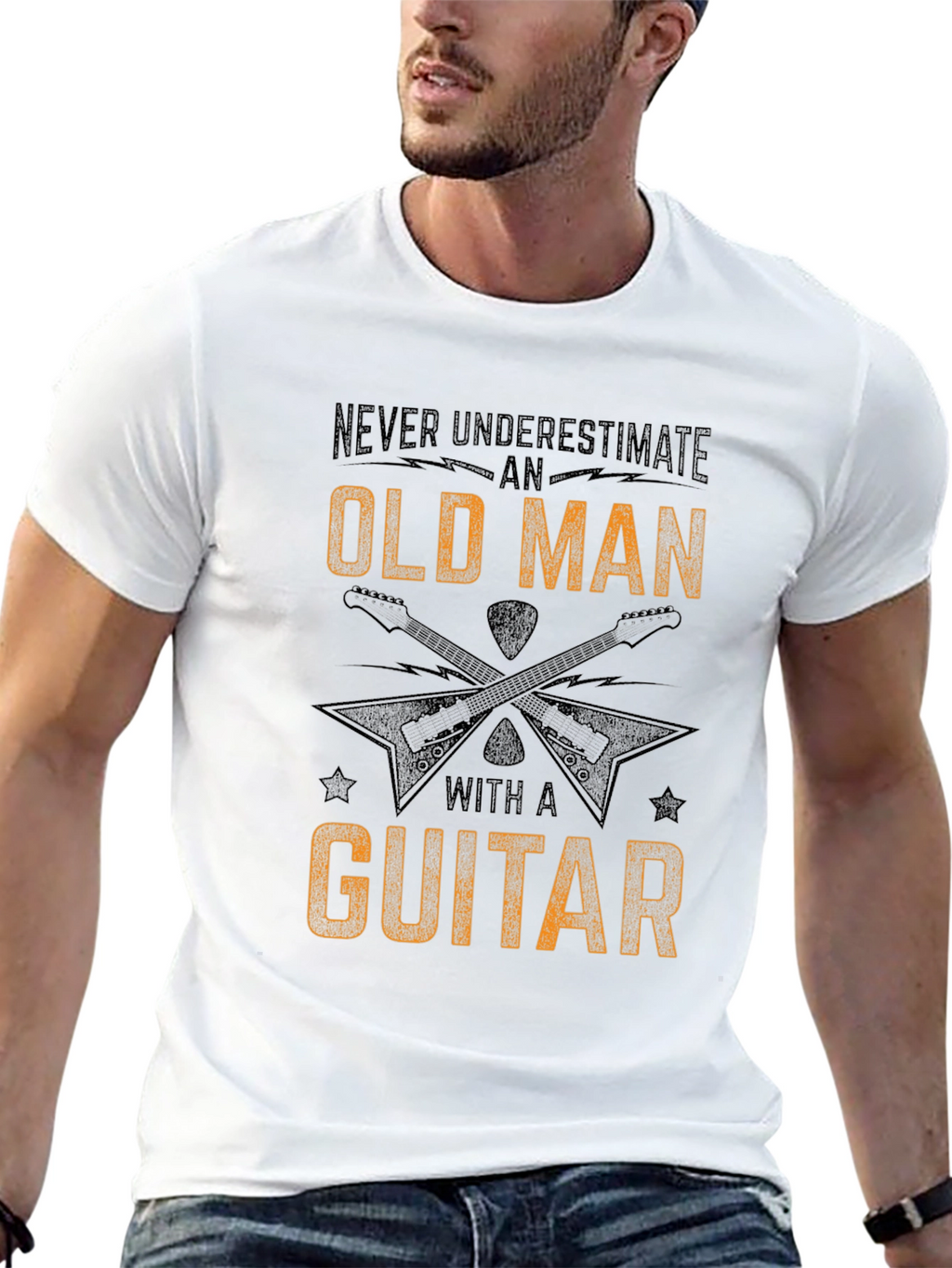 Old Man with a Guitar Black T-Shirt