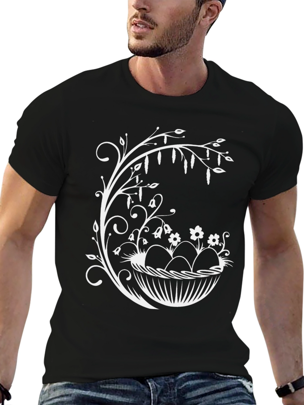 Easter Egg Basket Graphic Tee - Black Cotton Blend
