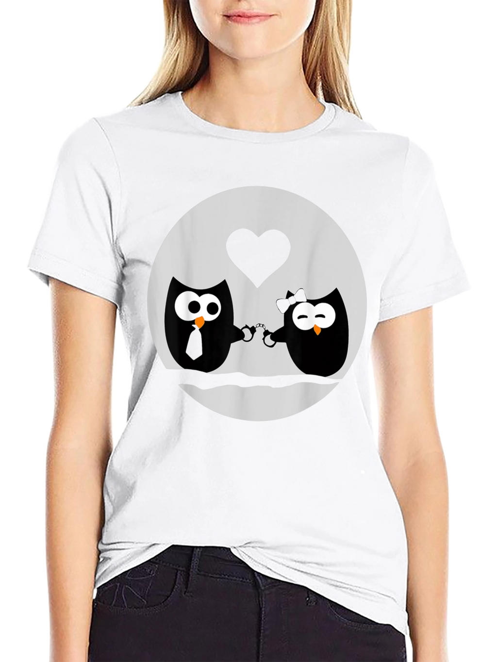 Owl Love T-Shirt - Handcuffed Owls - Black