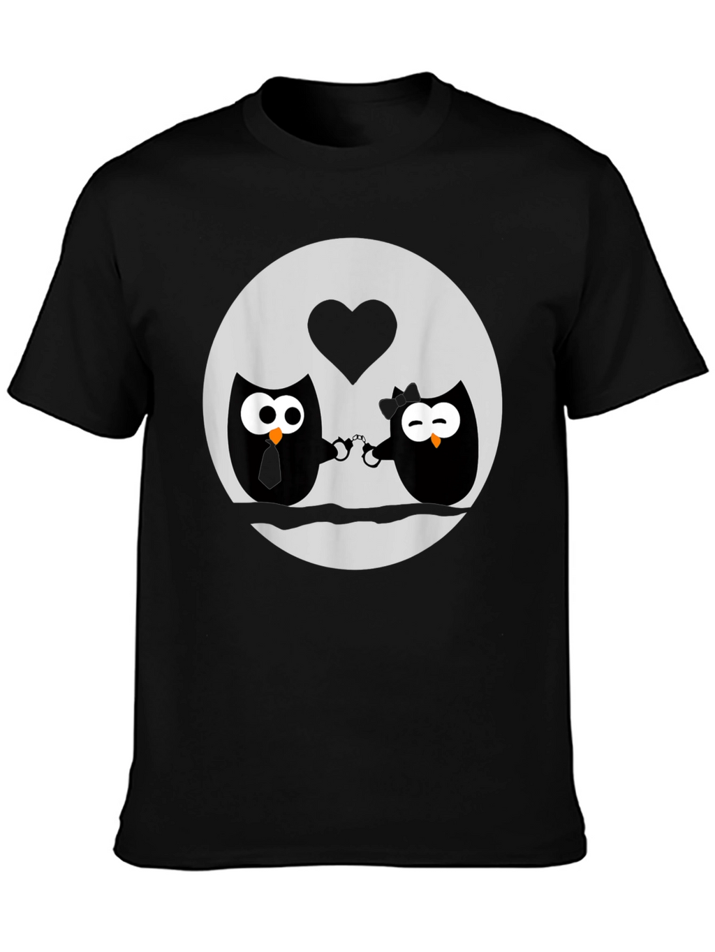 Owl Love T-Shirt - Handcuffed Owls - Black