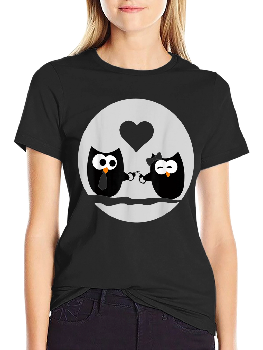 Owl Love T-Shirt - Handcuffed Owls - Black