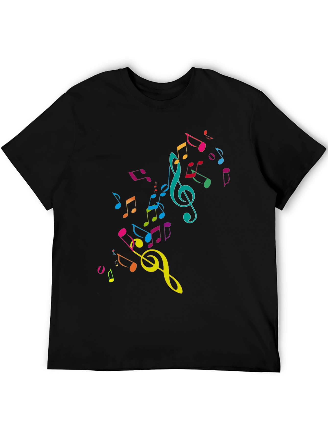 Music Notes Graphic Tee - Black Cotton T-Shirt