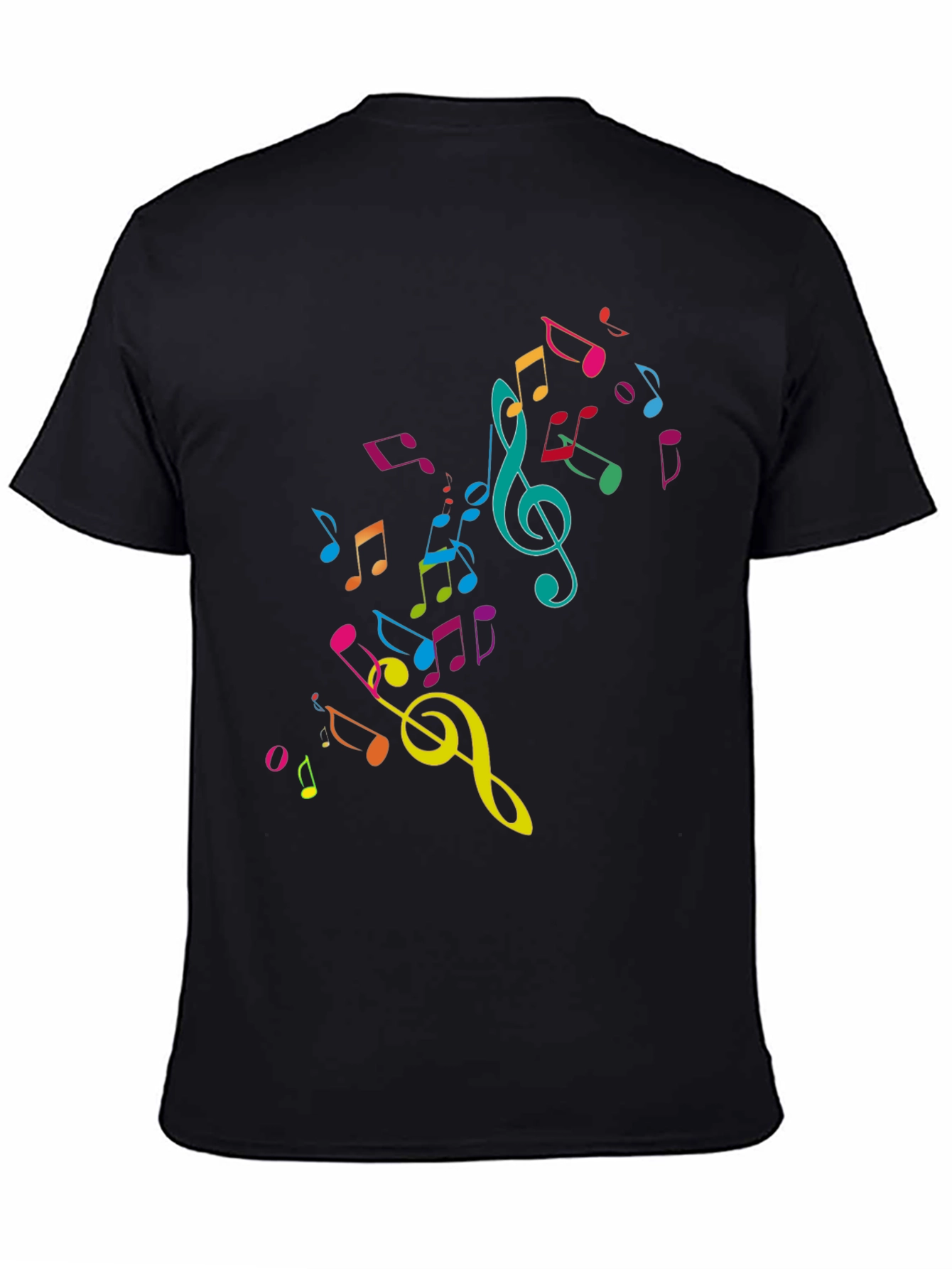Music Notes Graphic Tee - Black Cotton T-Shirt