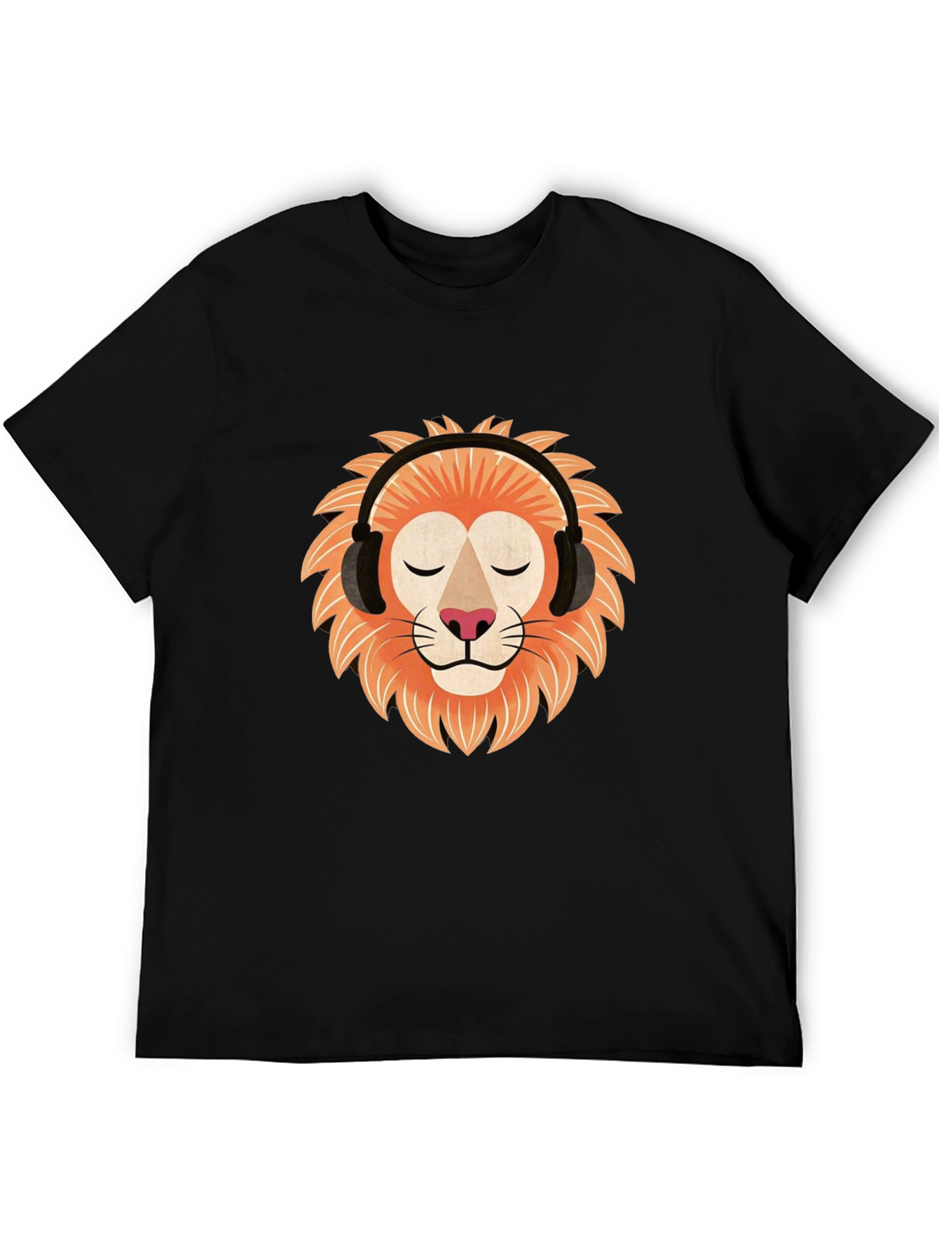 Lion Headphone Graphic Tee - Black Cotton