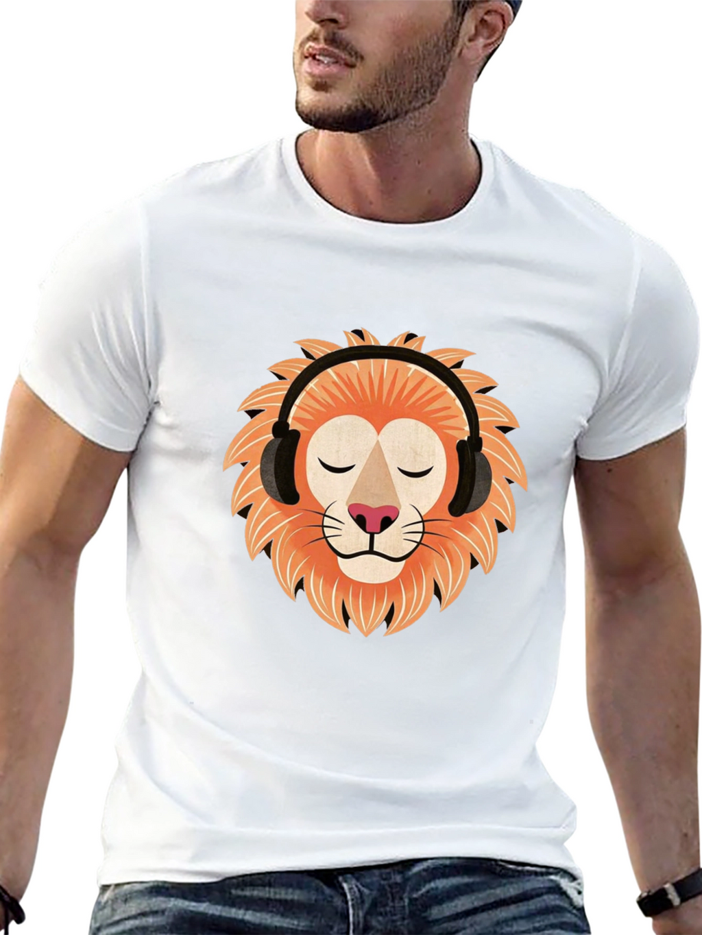 Lion Headphone Graphic Tee - Black Cotton
