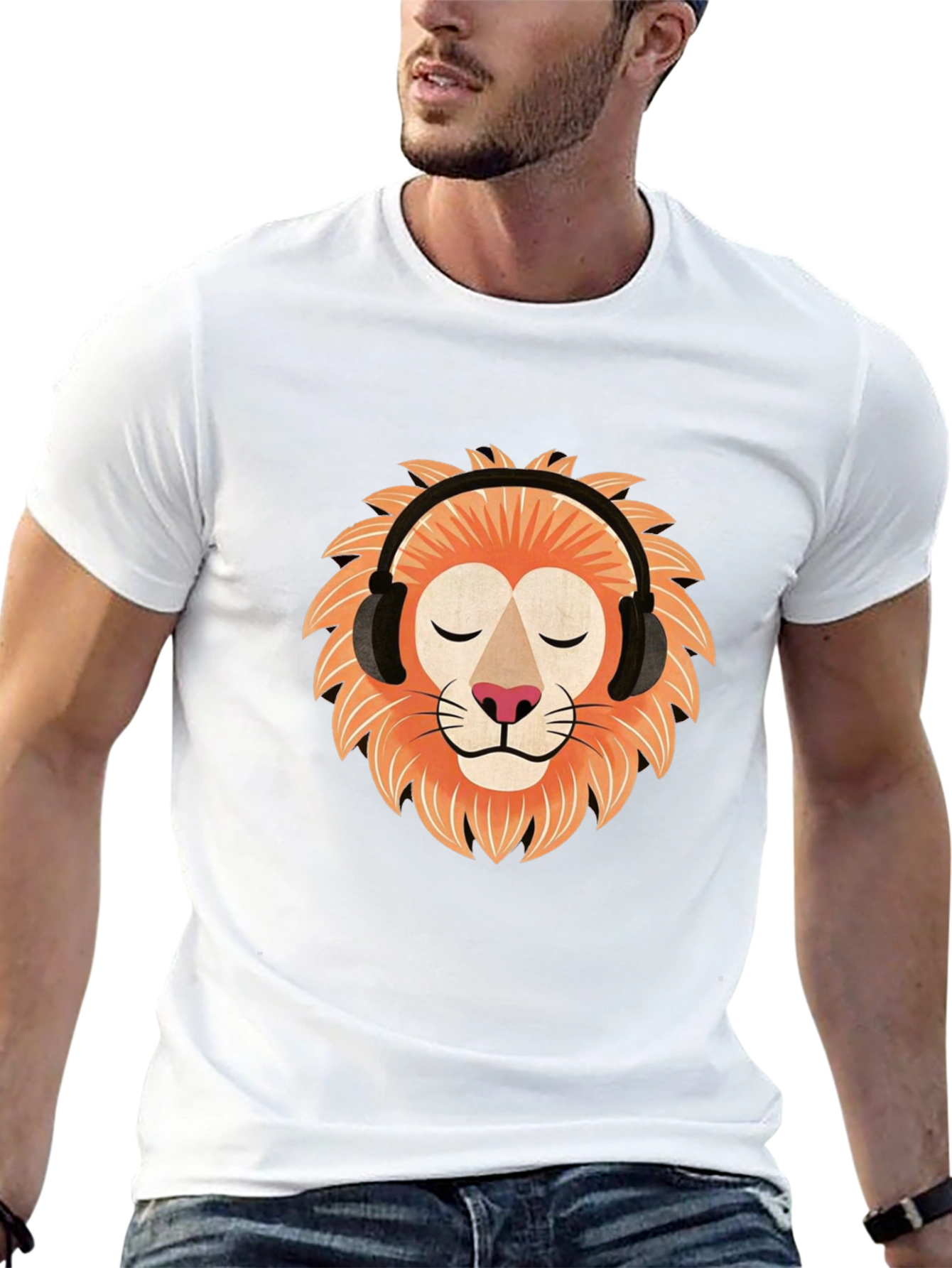 Lion Headphone Graphic Tee - Black Cotton