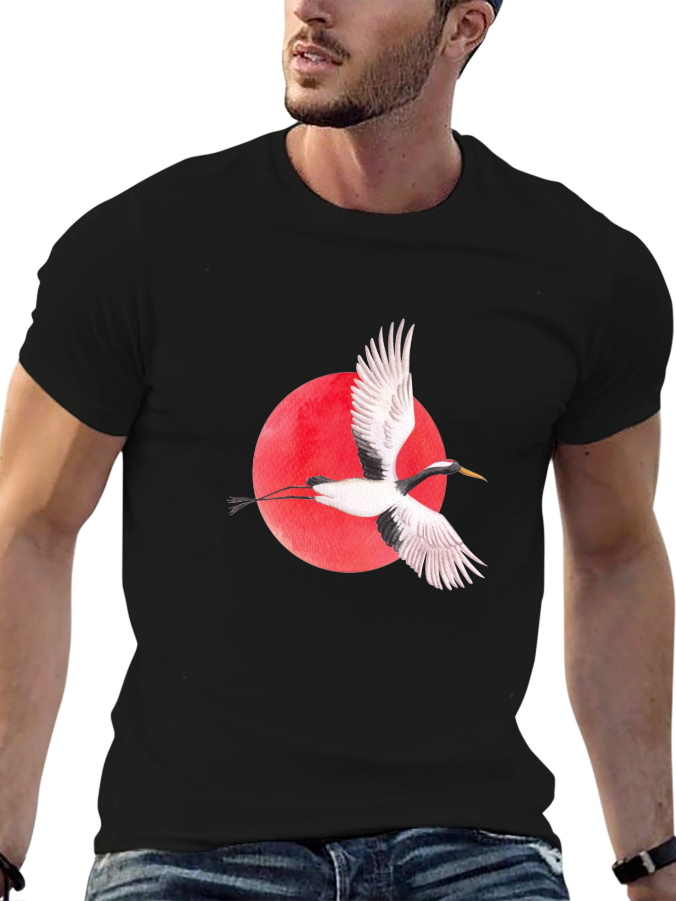 Crane & Red Sun Graphic T-Shirt