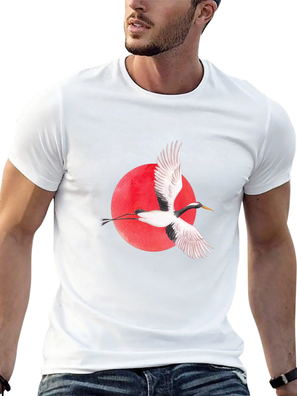 Crane & Red Sun Graphic T-Shirt