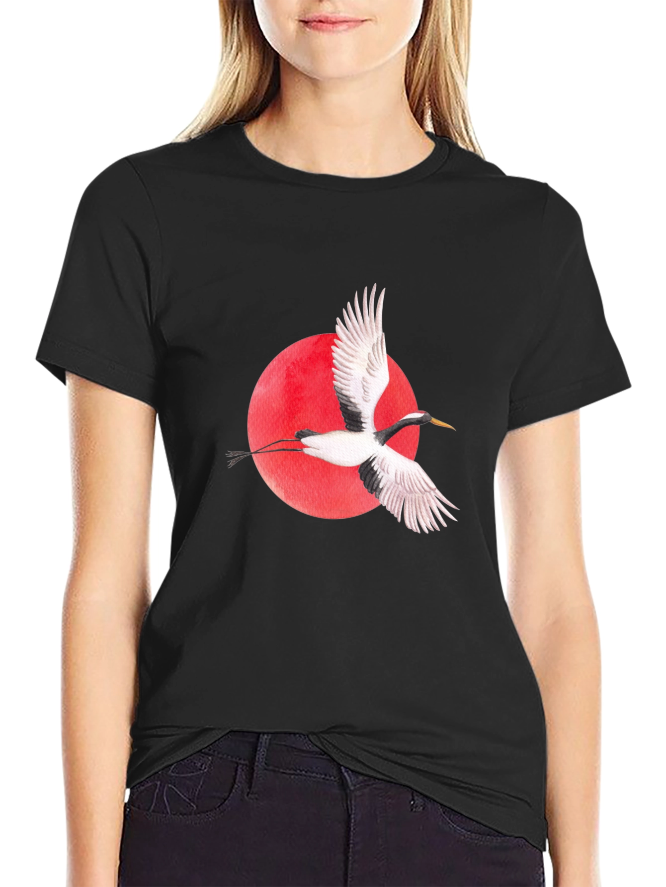 Crane & Red Sun Graphic T-Shirt