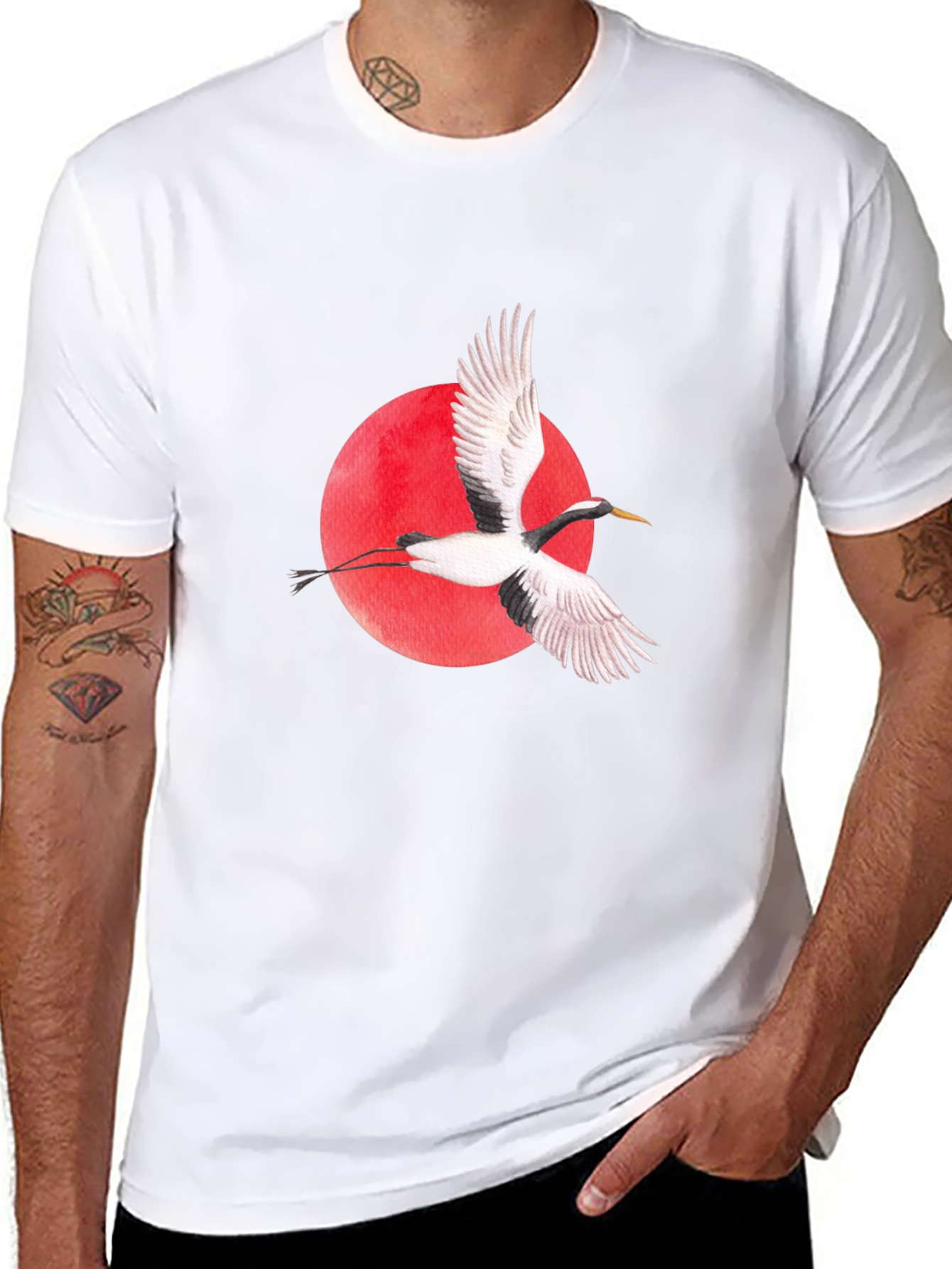 Crane & Red Sun Graphic T-Shirt