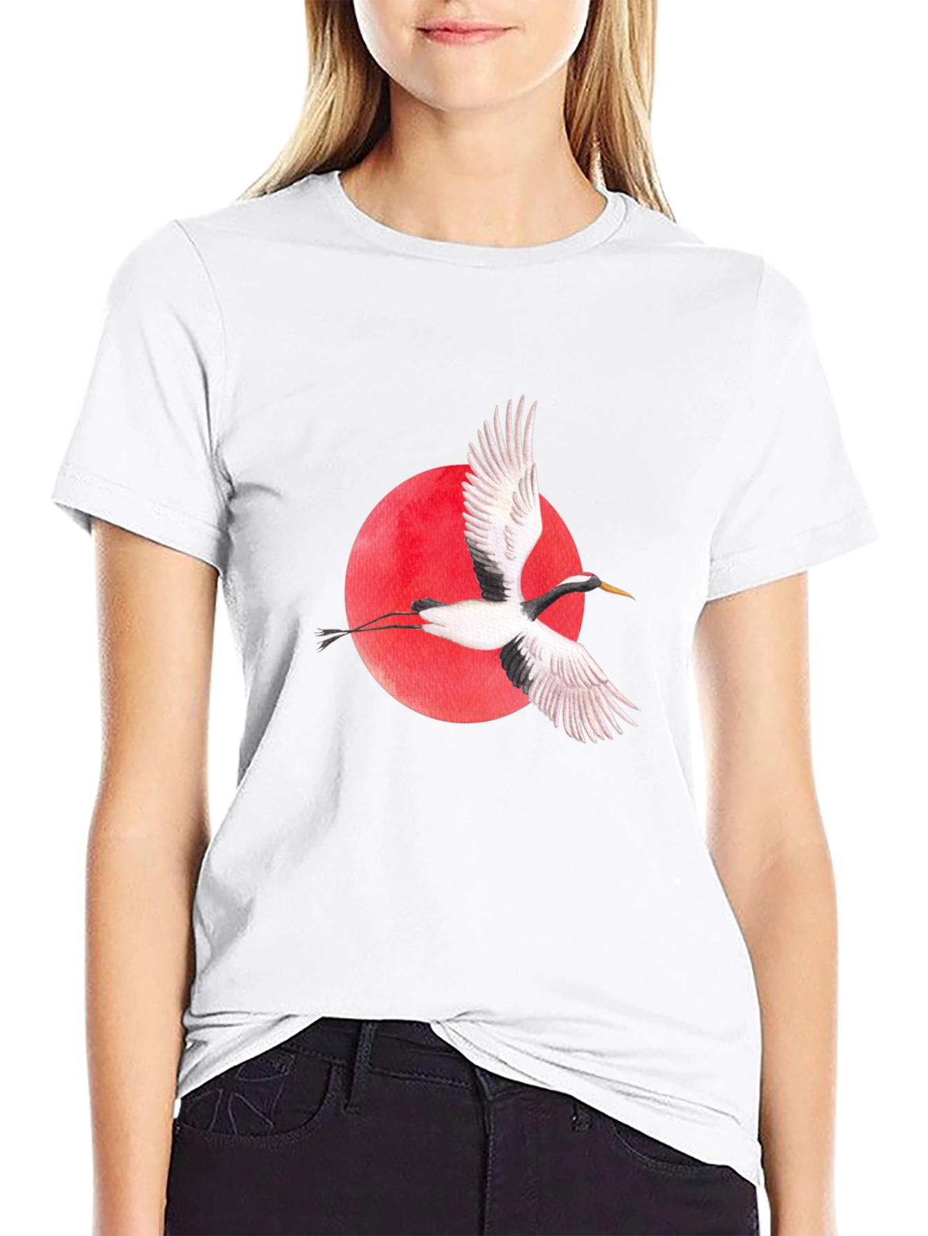 Crane & Red Sun Graphic T-Shirt