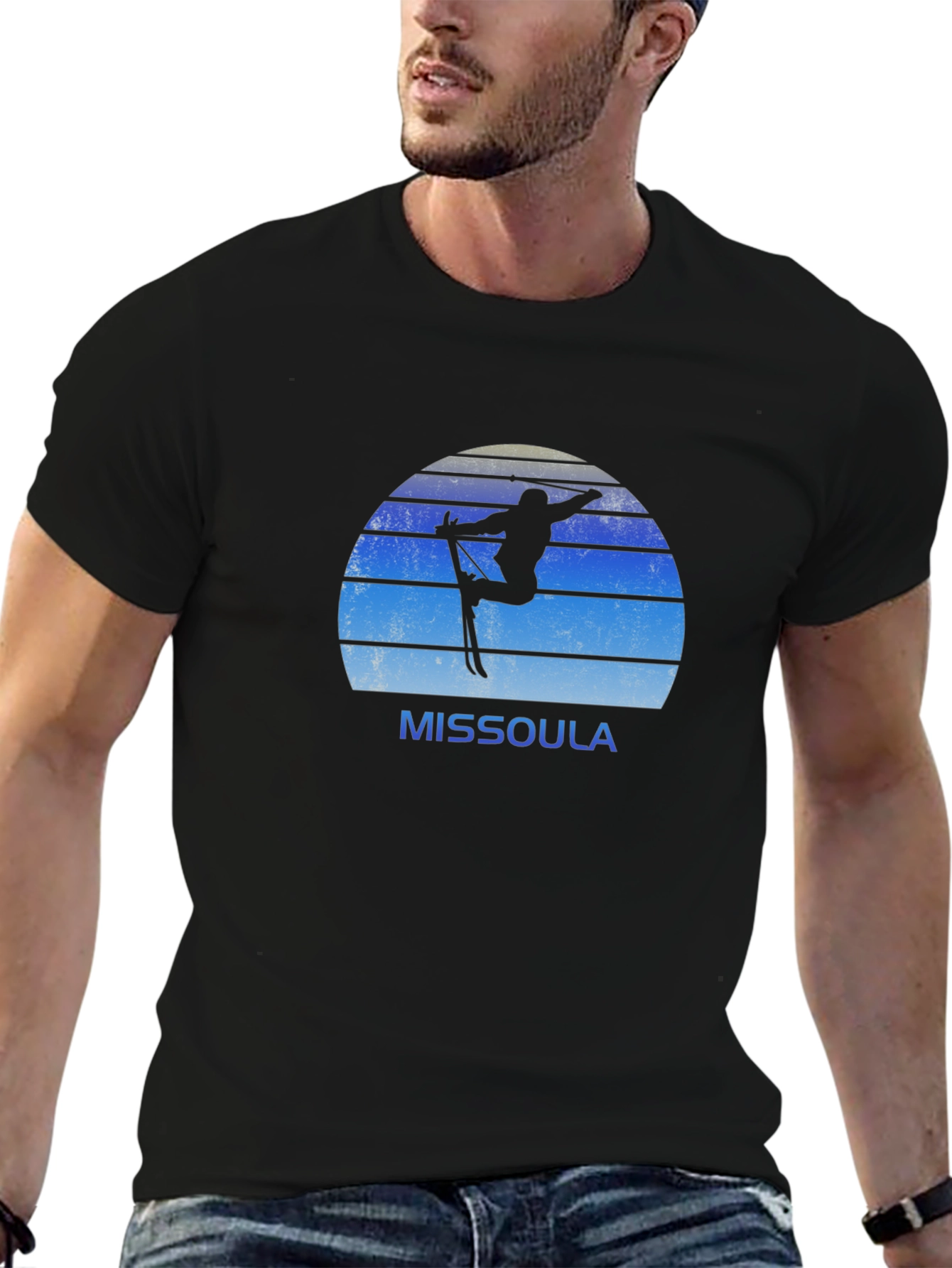 Missoula Skier T-Shirt - Retro Style Black Tee