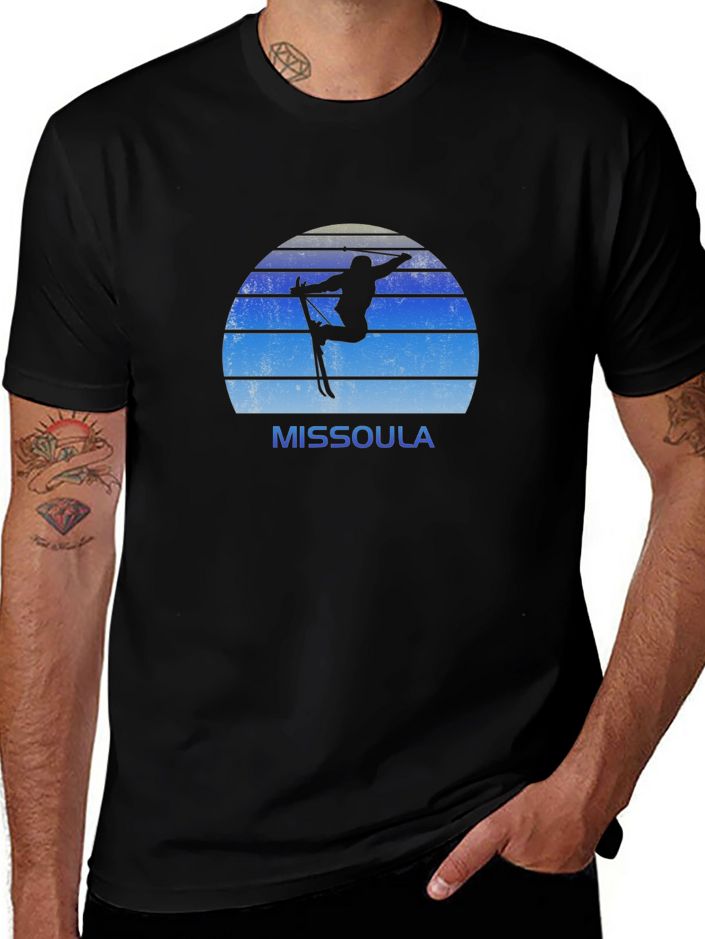 Missoula Skier T-Shirt - Retro Style Black Tee