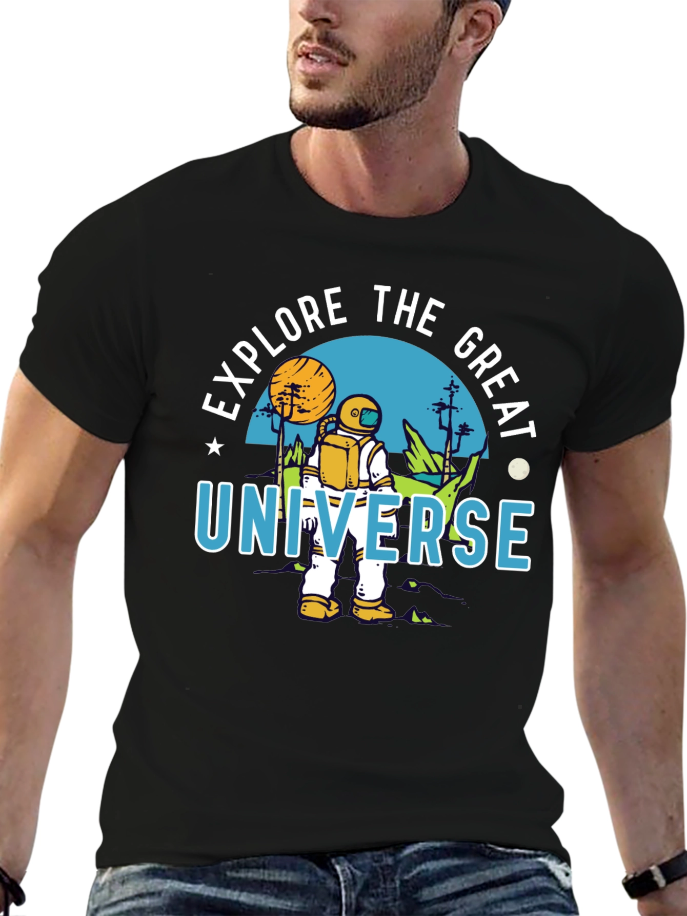 Explore the Great Universe Black Graphic T-Shirt