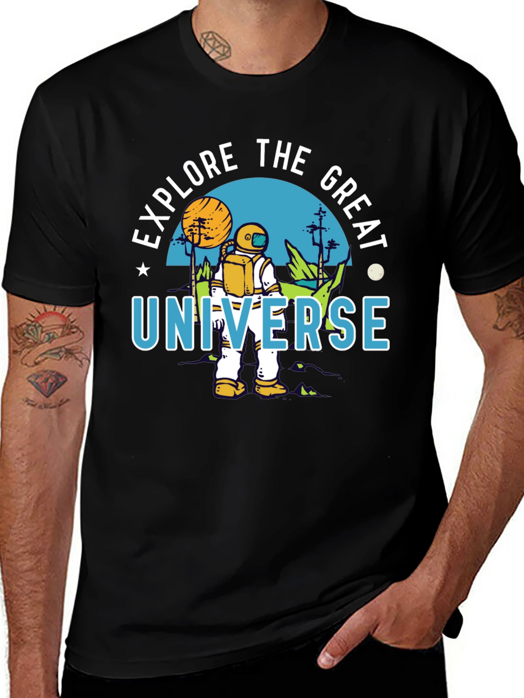 Explore the Great Universe Black Graphic T-Shirt
