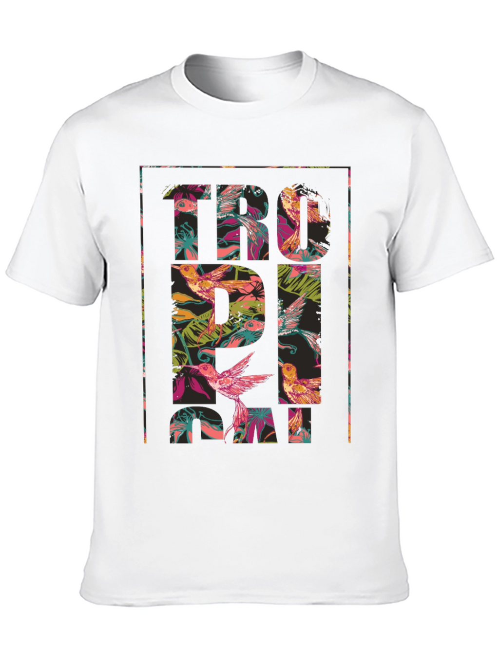 Tropical Floral Hummingbird Graphic T-Shirt