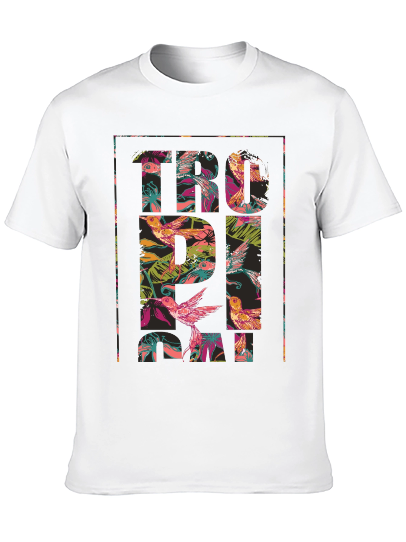 Tropical Floral Hummingbird Graphic T-Shirt
