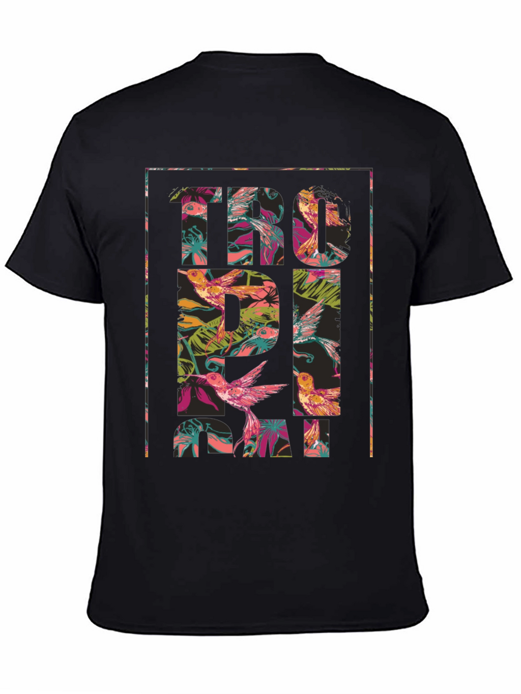 Tropical Floral Hummingbird Graphic T-Shirt