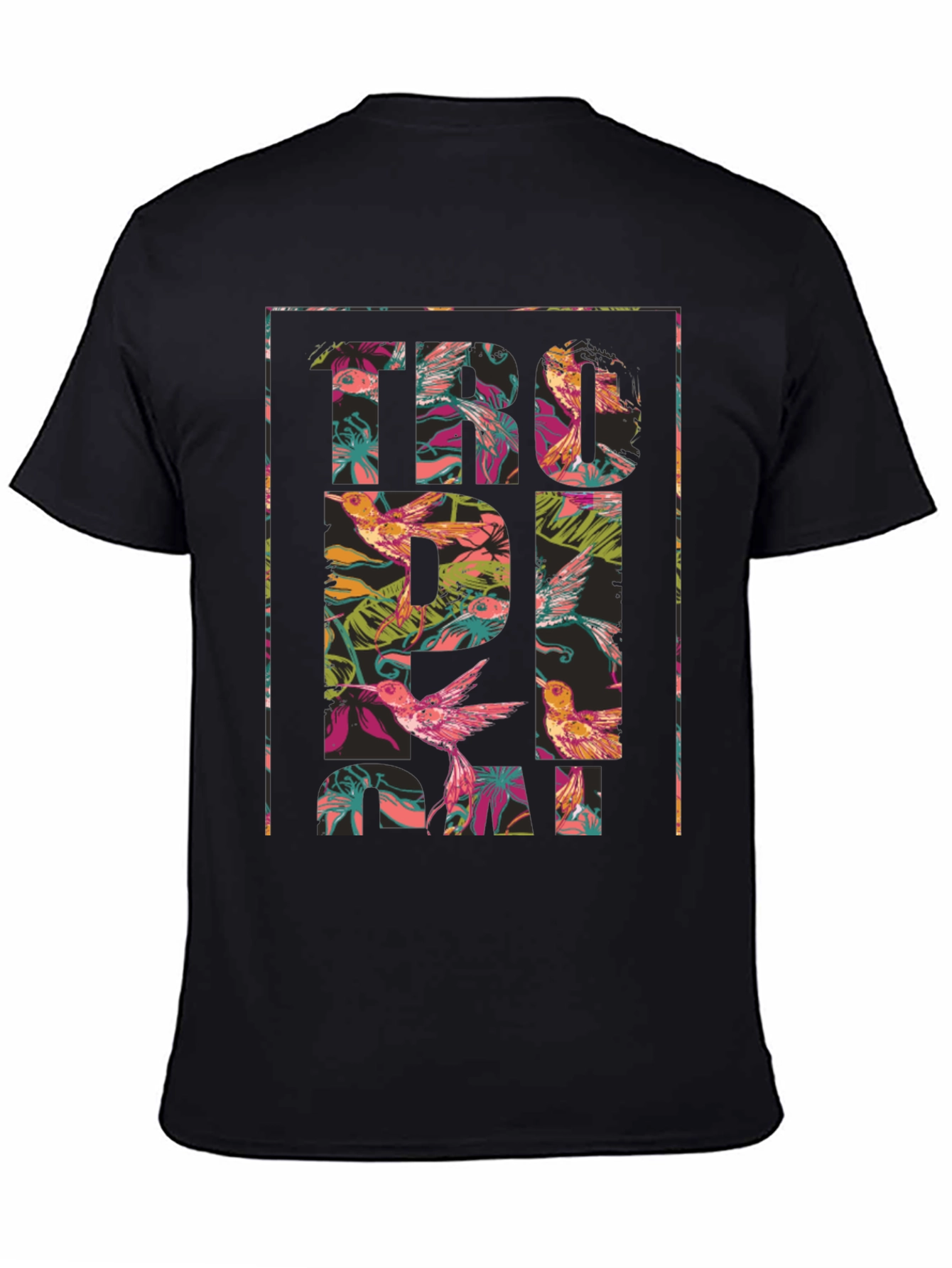 Tropical Floral Hummingbird Graphic T-Shirt