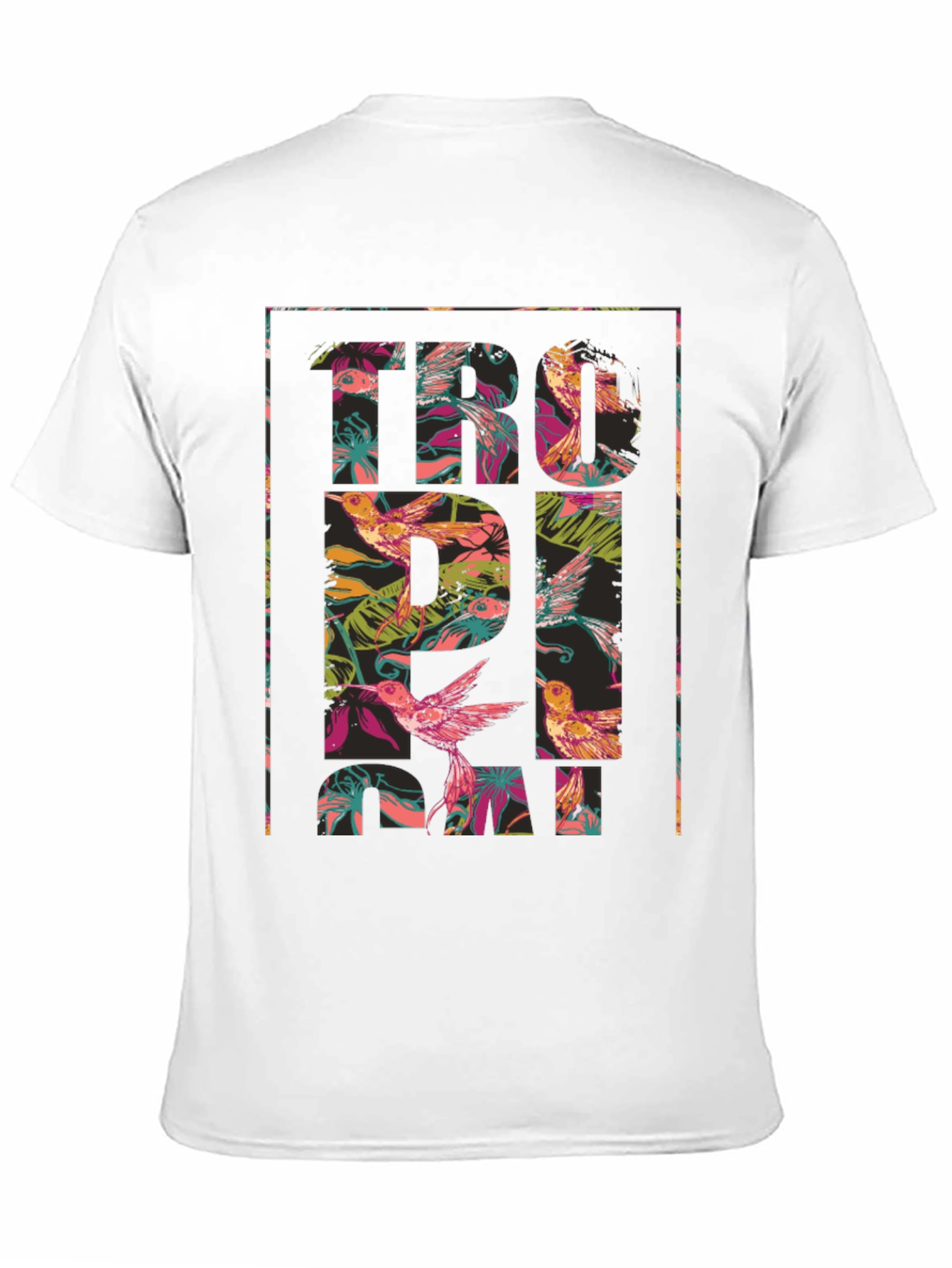 Tropical Floral Hummingbird Graphic T-Shirt