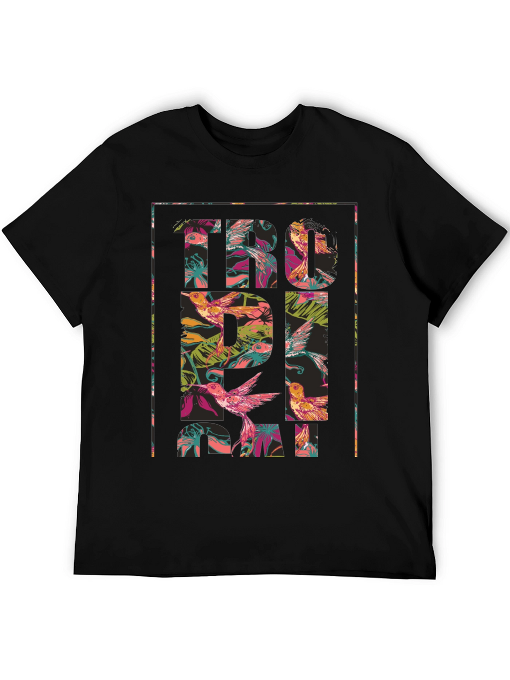 Tropical Floral Hummingbird Graphic T-Shirt