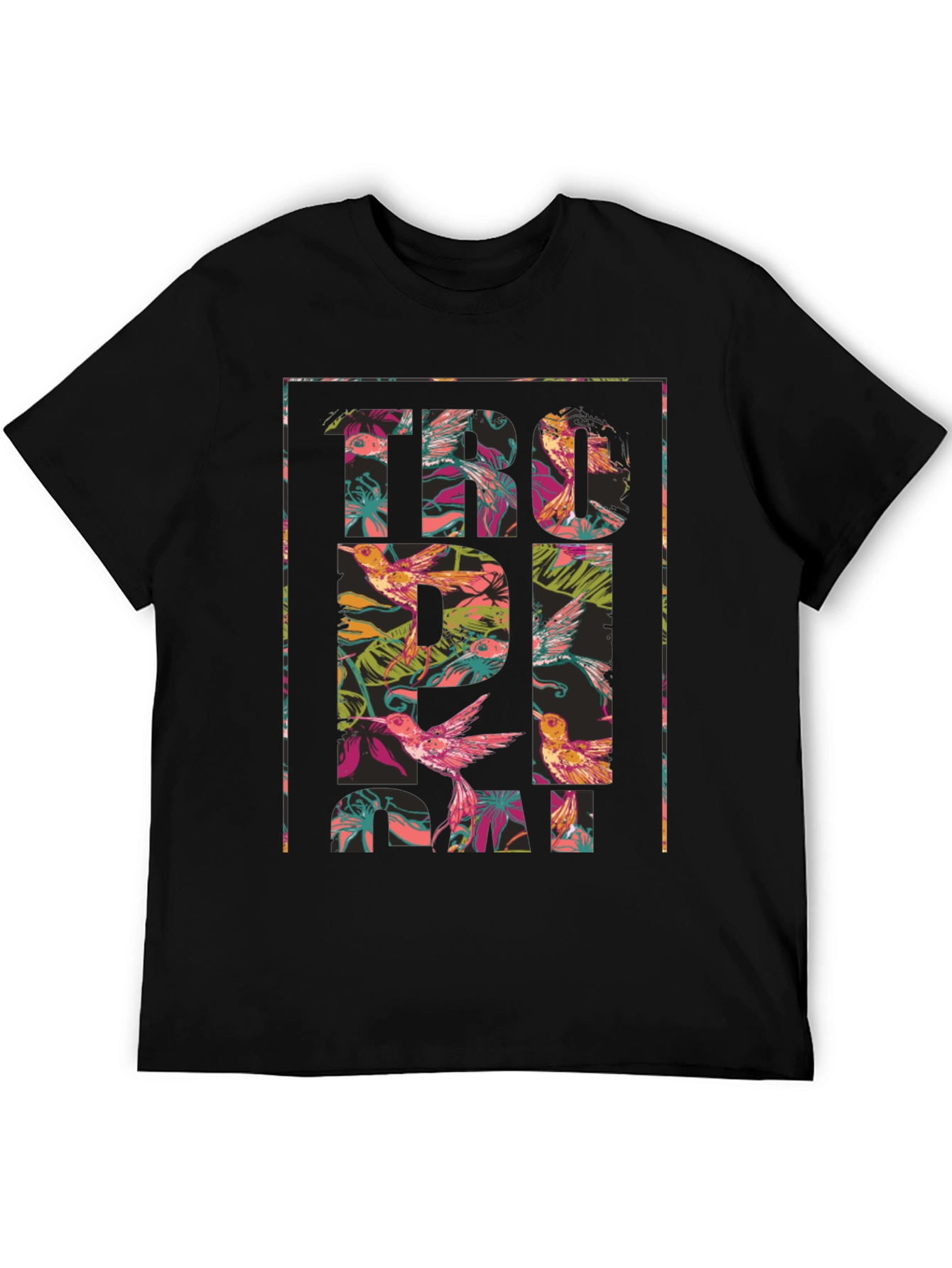 Tropical Floral Hummingbird Graphic T-Shirt