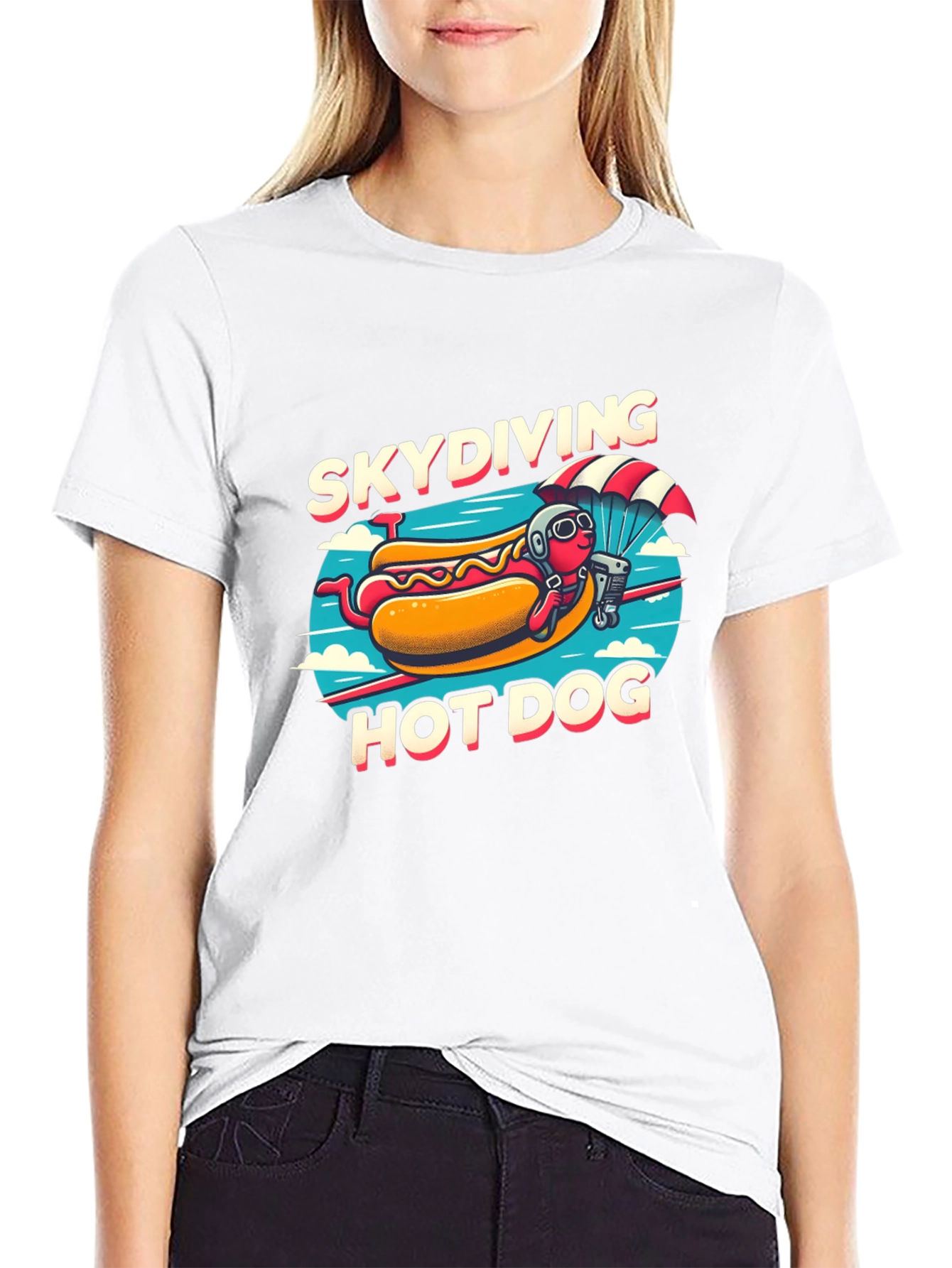 Skydiving Hot Dog T-Shirt - Funny Cartoon Tee