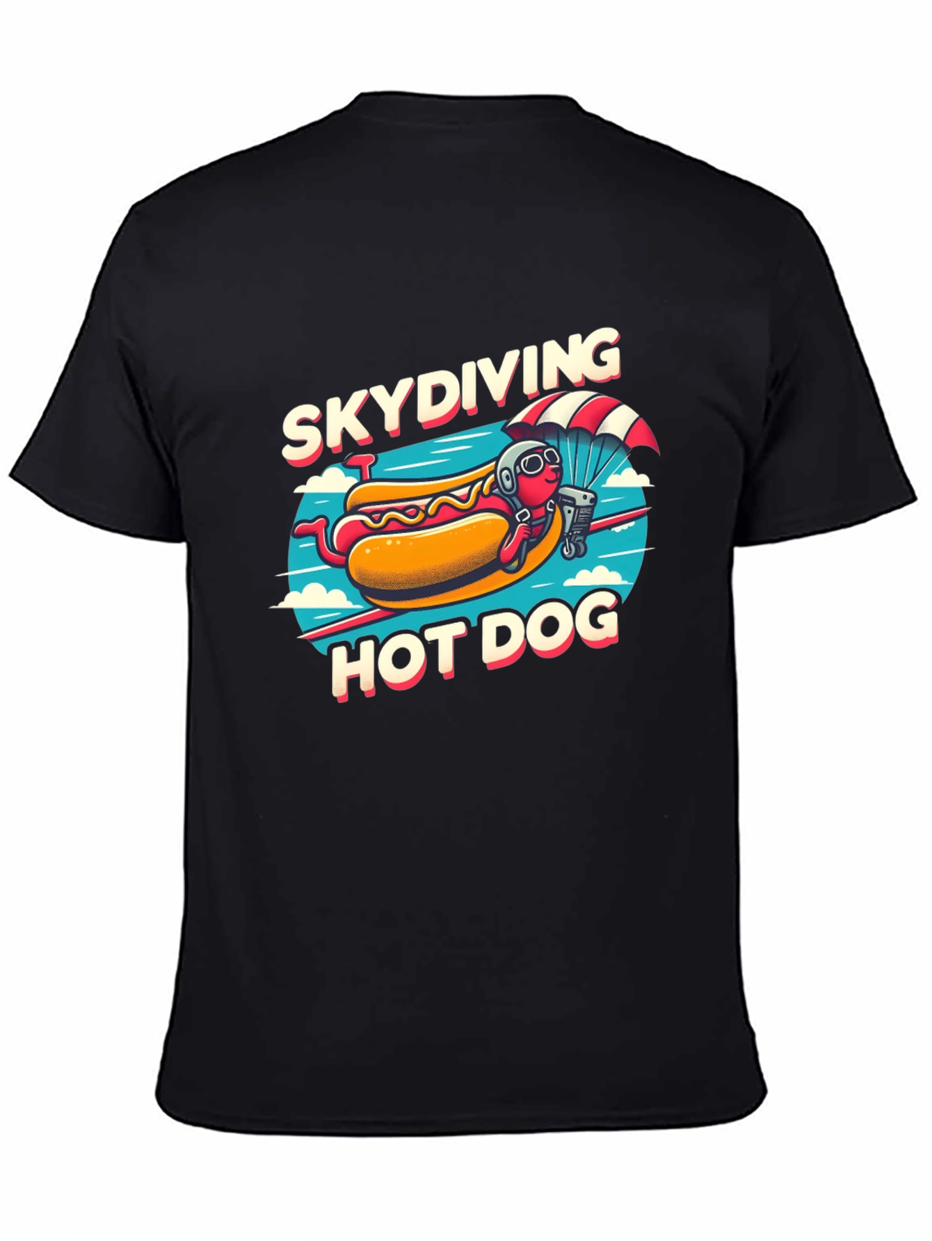 Skydiving Hot Dog T-Shirt - Funny Cartoon Tee