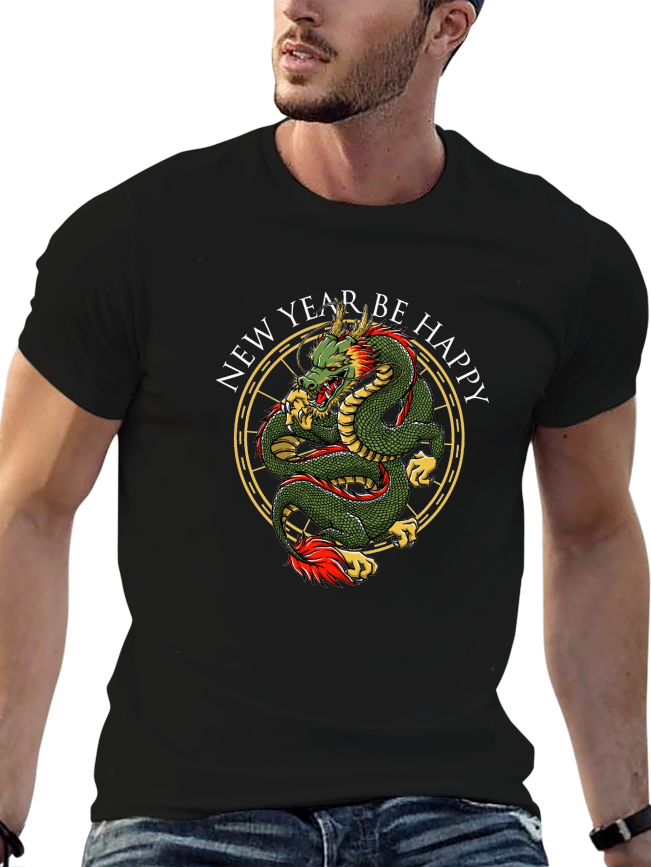 New Year Dragon Graphic Tee - Black
