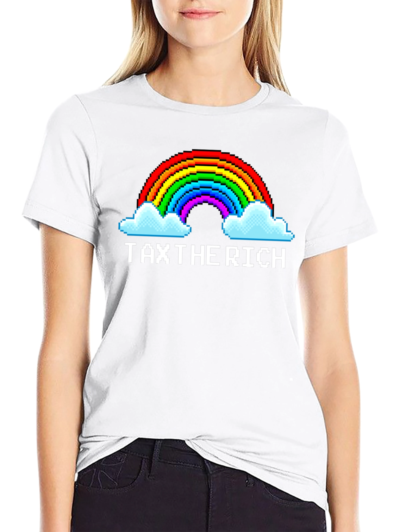 Tax The Rich Pixel Rainbow Graphic Tee