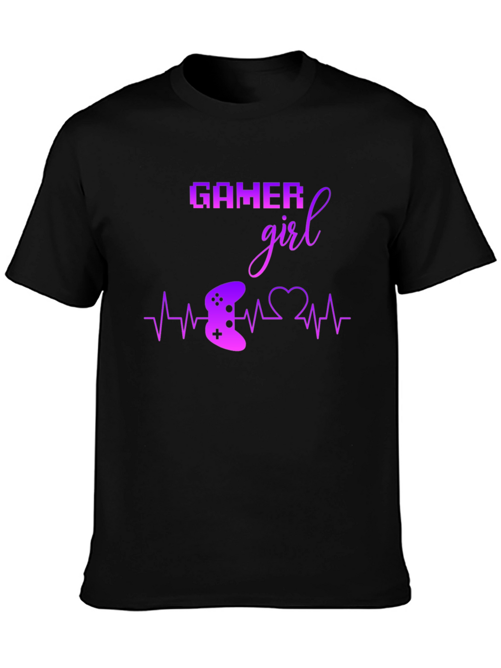 Gamer Girl Black T-Shirt - Gaming Heartbeat Tee